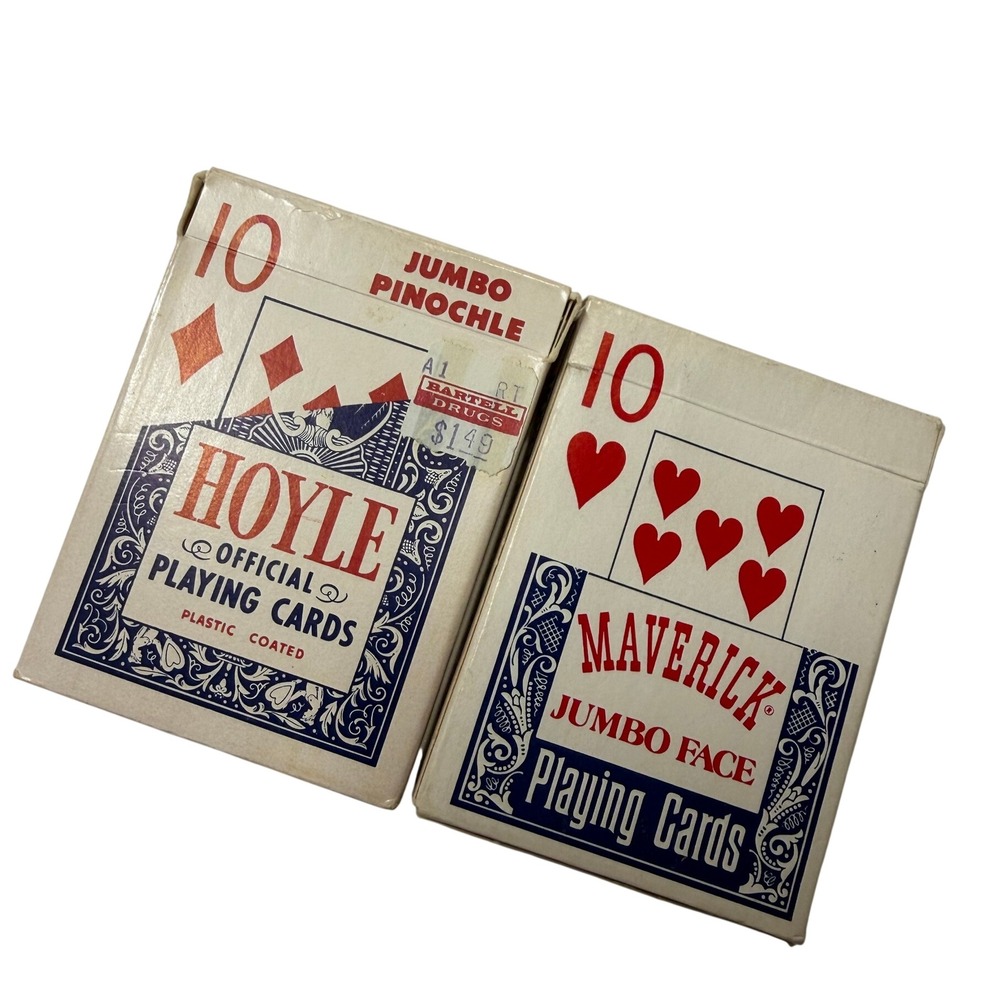 Vintage Hoyle Official Pinochle & Maverick Jumbo Face Playing Cards Set of 2